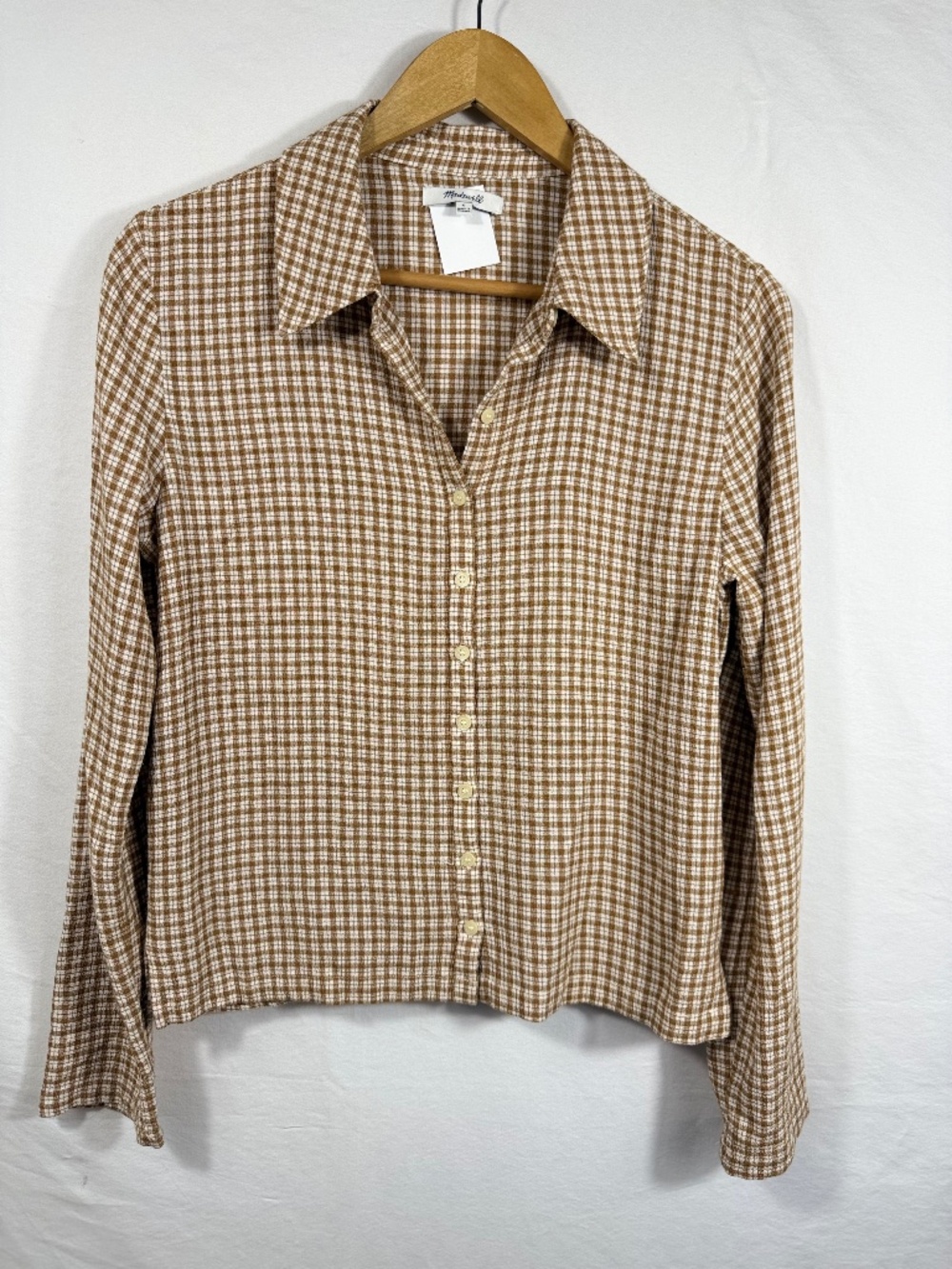 Madewell Crinkle Slim Button-Up Shirt in Neutral Plaid